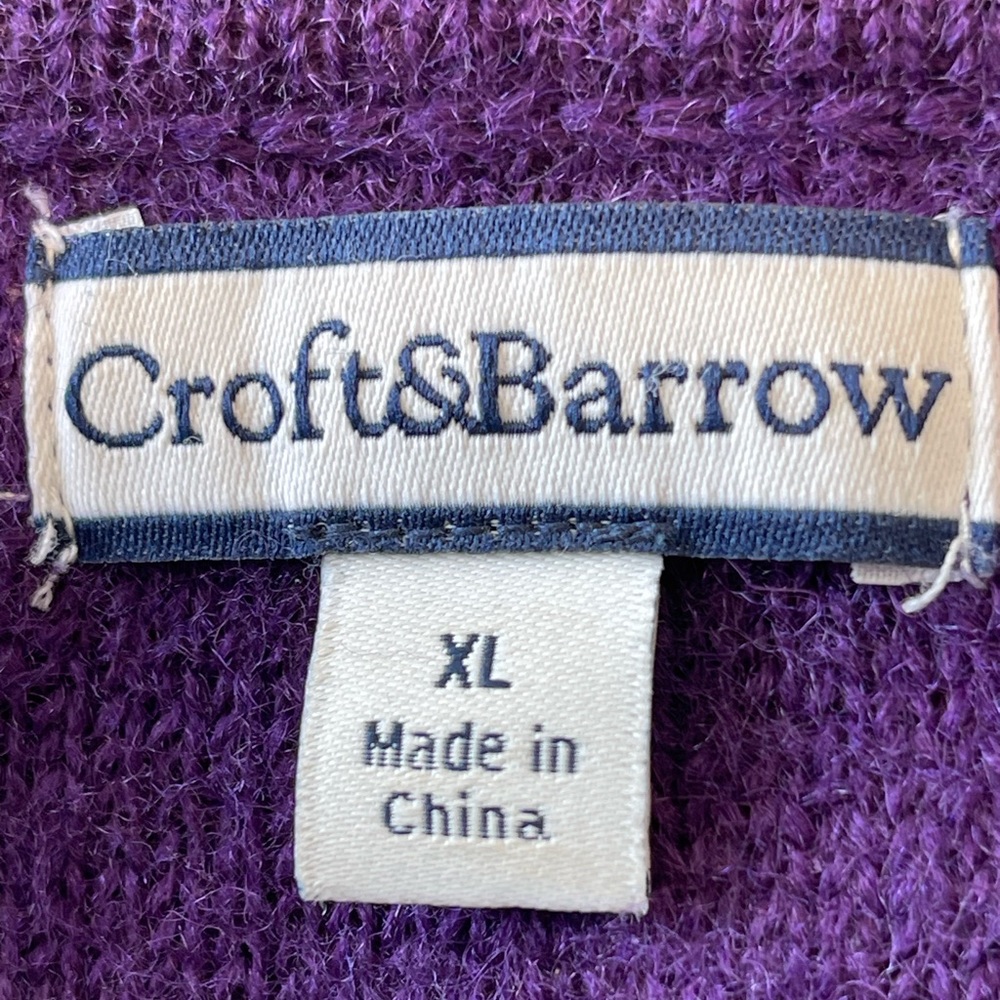 Croft & Barrow Purple Full Zip Cardigan Sweater.  100% Wool.  Size XL - Picture 6 of 7